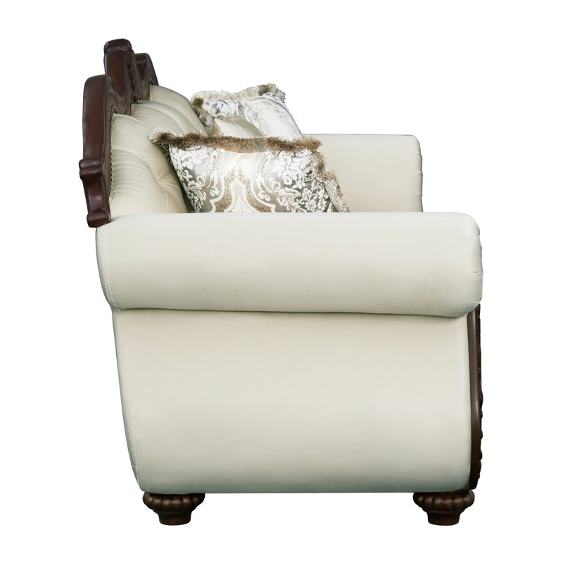 Beige chaud avec bordure en cerisier - Pieds astucieusement conçus pour l'élégance Finition attrayante du tissu Profondeur d'assise confortable