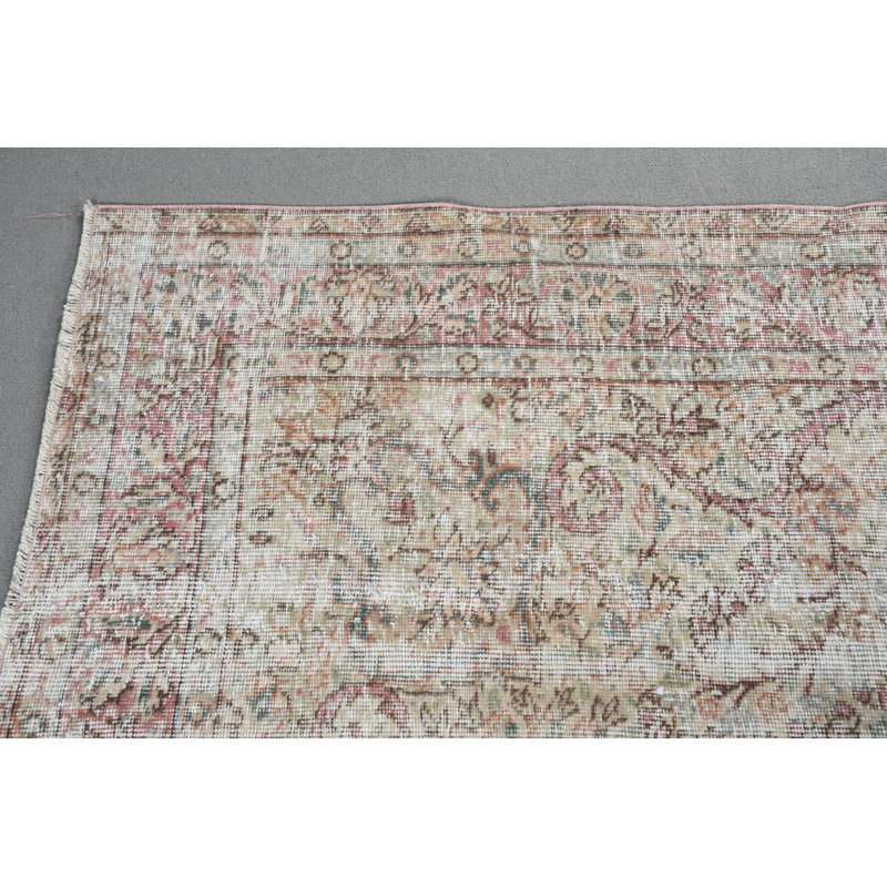 Grand tapis Oushak rétro de style turc pour la salle à manger avec un ton beige neutre et un motif en laine tissé à la main