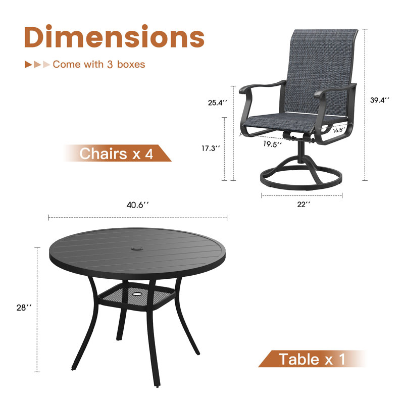 4-Person Round Patio Dining Set With 360° Swivel PVC-Coated Polyester Chairs, Black