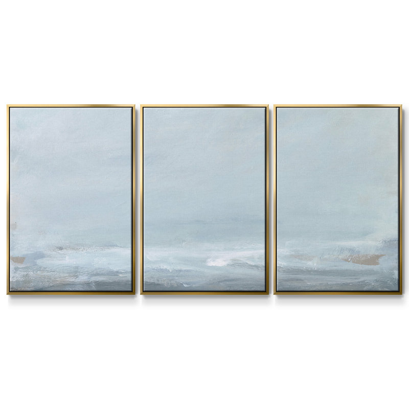 Doux brume de mer I, reproduction sur toile 3 pièces, H 24 po x l 48 po x P 2 po, Or