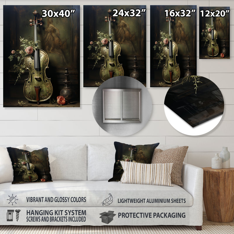 Renaissance Music Violin Melody - musique, art mural en métal, H 40 po x l 30 po x P 1,5 po