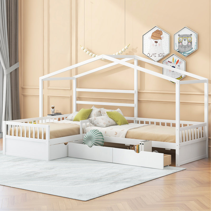 Lit plateforme simple avec trois tiroirs de rangement, Blanc