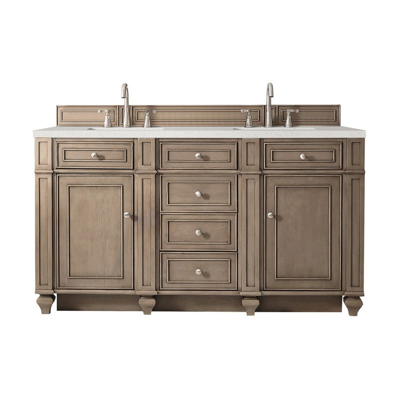 Bristol 60'' W Double Vanity, Whitewashed Walnut, Lime Delight, 8" Widespread