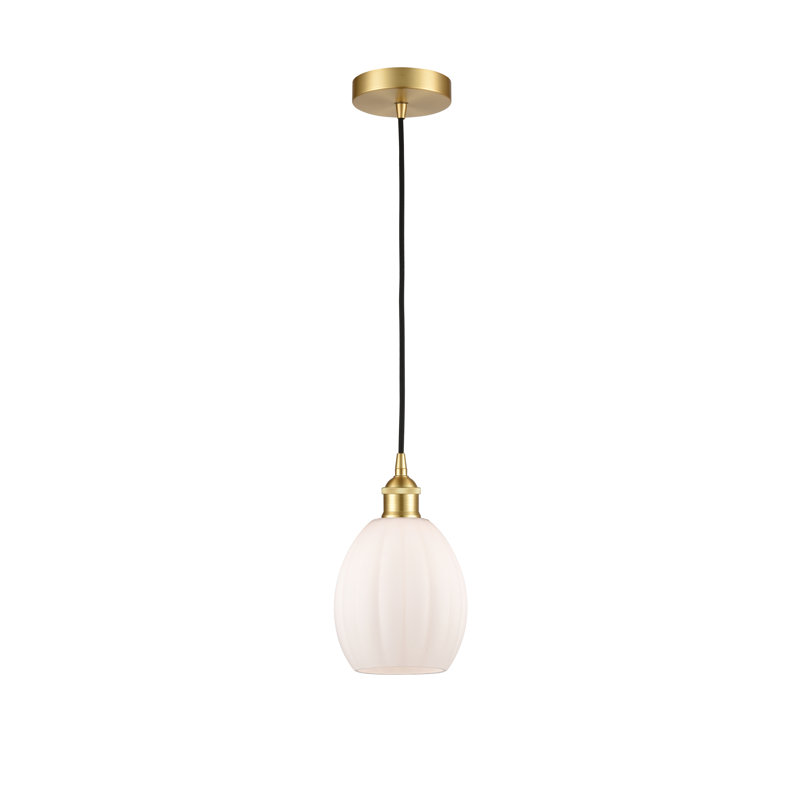 Luminaire suspendu simple à 1 lumière Bolduc, Blanc, Or satiné