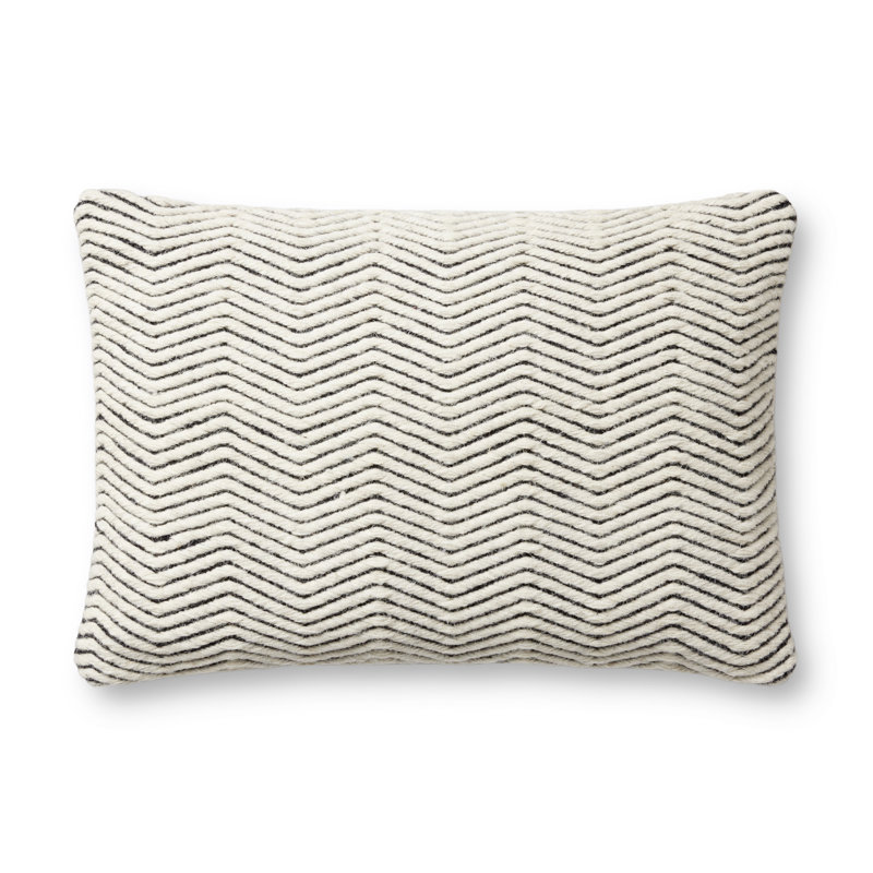 Ivory Chevron Wool Cotton Polyester Lumbar Pillow