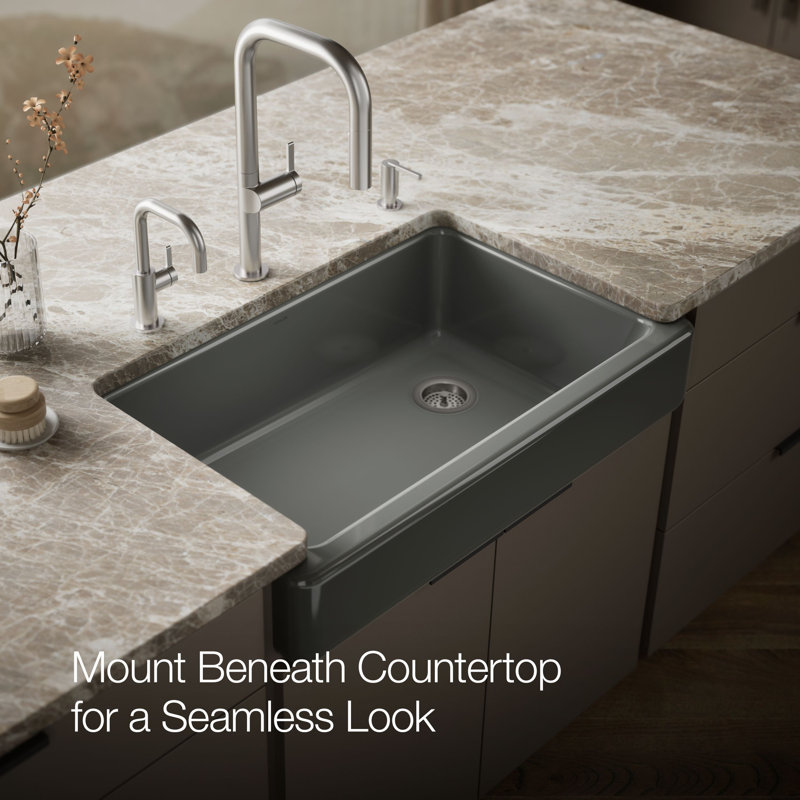 Whitehaven® Self-Trimming 36" L x 22" W Farmhouse Kitchen Sink, Thunder Gray