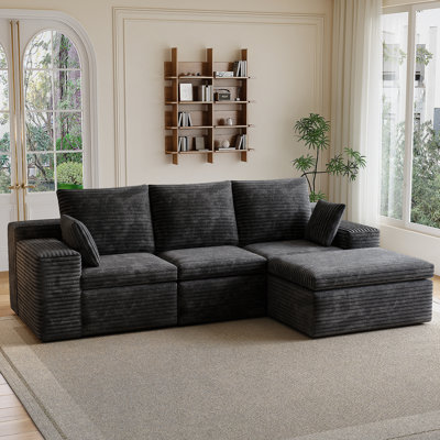 Modular Sectional Sofa, Compressed Sofa Modern Minimalist Style Corduroy Couch, Sleeper Sofa For Living Room And Bedroom, Space-Efficient Design