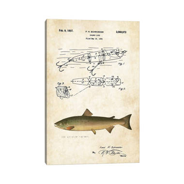 Atlantic Salmon Fishing Lure by Patent77 - Wrapped Canvas Graphic Art East Urban Home Size: 12 H x 8 W x 0.75 D