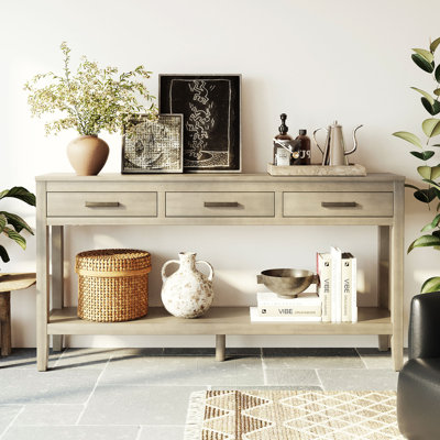 59.1 Inch Farmhouse Console Table With 3 Drawers And Bottom Shelf | Painted Entryway Sofa Table For Living Room And Hallway | Gift Idea