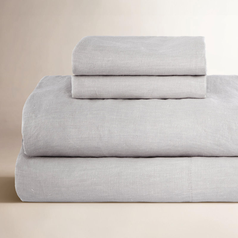 100% French Linen Sheet Set, Pebble Heather, Twin XL Sheet Set with 1 Pillowcase