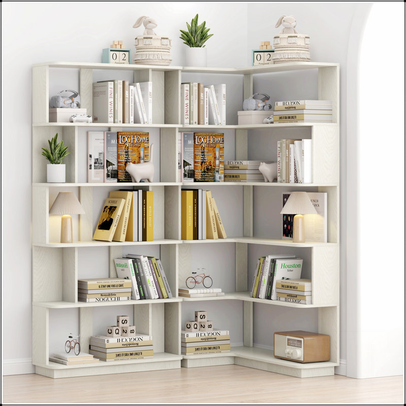 Bibliothèque d'angle peu encombrante de 90 cm et bibliothèque extensible de 80 cm, meubles librement combinés en plusieurs couleurs