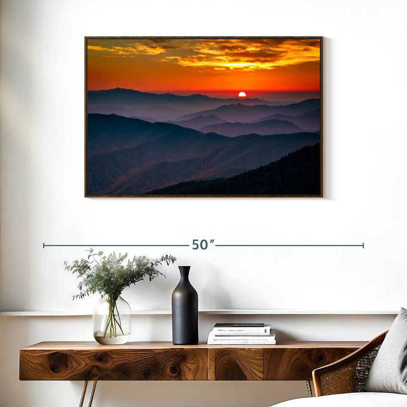 Blue Ridge Mountains, 37 po x 25 po, Cadre flottant noyer