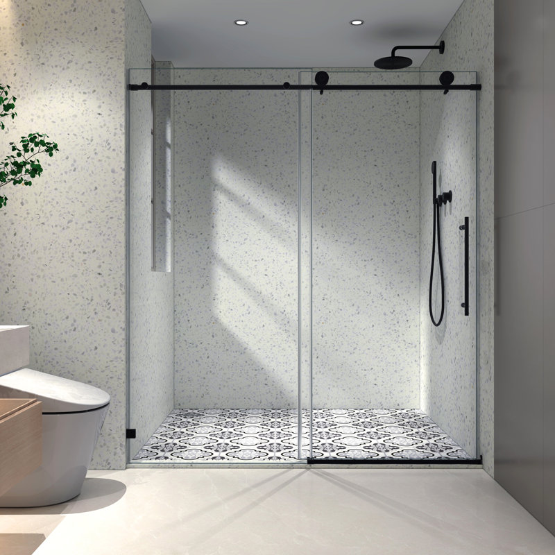 6076 Matte Black Shower Door, One Fixed & Shifted, 70Mm 304 Stainless Steel Pulley, , Nano Easy Cleaning, Tempered Glass For Bathroom Door 6076, Pulleys, Clean, Glass, Ravishing Addition