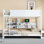 Lit double superposé au-dessus de grand lit double avec armoires de rangement et ports USB