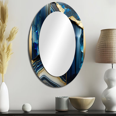 Abstract Geode Geometric Blue III - Abstract Oval Decorative Mirror On Metal