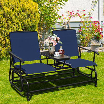 2 Person Outdoor Patio Double Glider Chair Loveseat Rocking Wine by Lark Manor