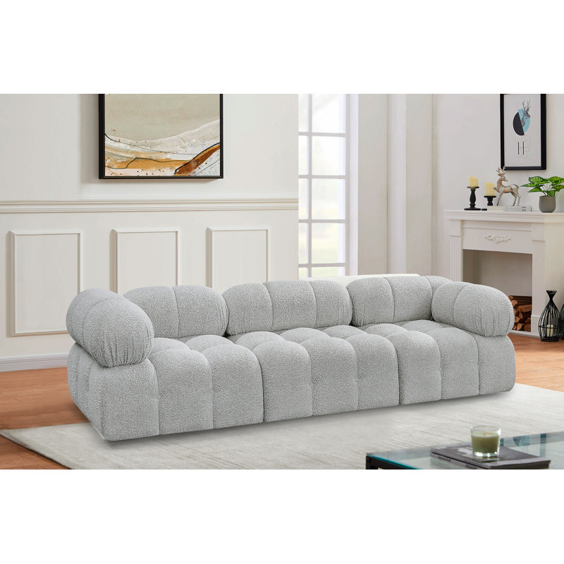 Canapé Ames, Tissu gris bouclé, 1 sans accoudoir, 2 en coin