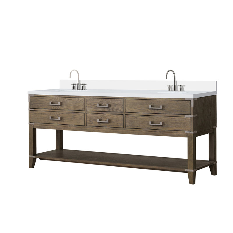 Ensemble de meuble-lavabo double avec comptoir et robinet, Marbre