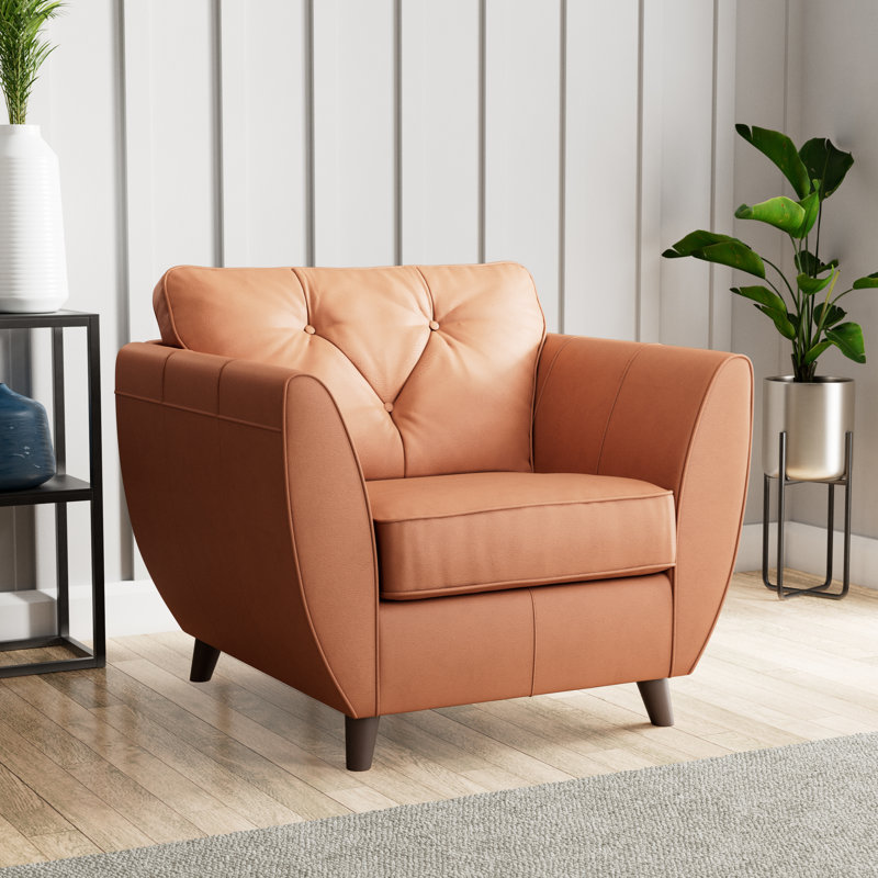 Marylin Leather Armchair, Dark Wood, Saddle