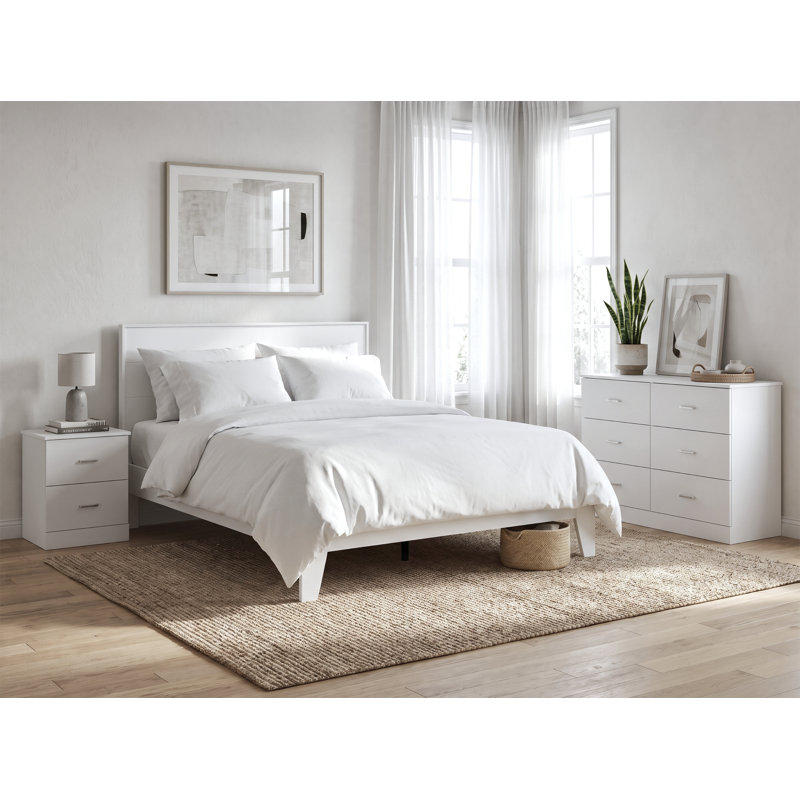 Allyannah 3 Piece Modern Coordinated Bedroom Set, White, Queen