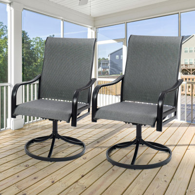 Patio Swivel Dining Chairs Set Of 2 Swivel Outdoor Chairs High Back Breathable Textilene by Lark Manor