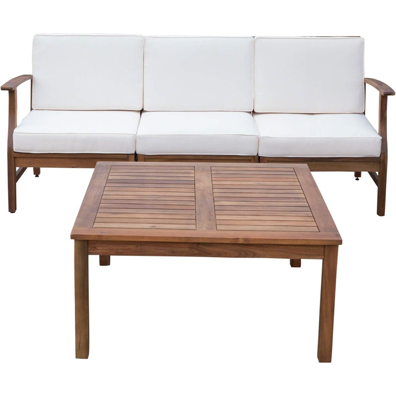 3 SEATER SOFA AND TABLE SET, CREAM