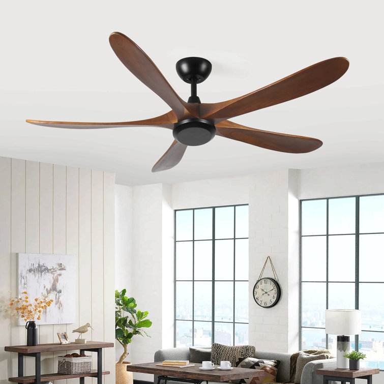 Wood Ceiling Fan No Light With Remote Control, Low Profile Ceiling Fan Without Light,Noiseless Reversible Dc Motor With Timer