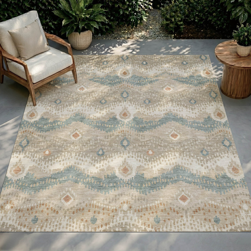 Tapis Shuana ACN3074 Ikat lavable à la machine pour intérieur/extérieur, Mastic, 5 pi x 7 pi 6 po