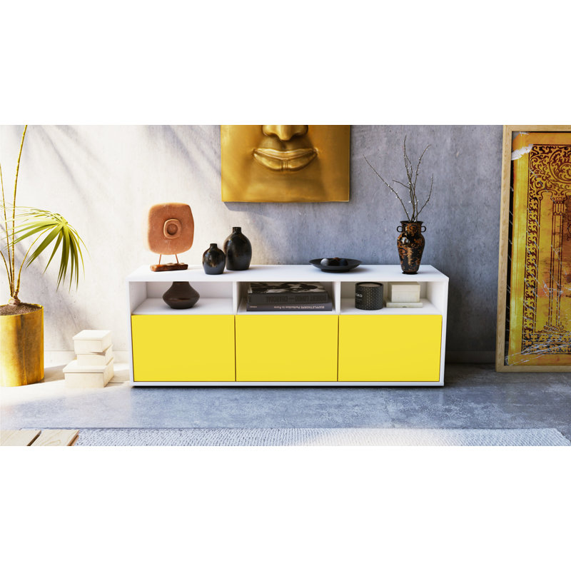 Wylie Unfinished TV Stand, Yellow / Matte White
