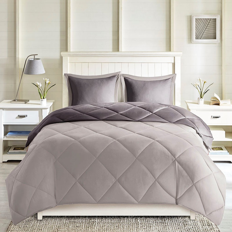 Édredon très grand 3M, 2 taies décoratives, gris, réversible, gris, Édredon très grand + 2 taies décoratives, Gris