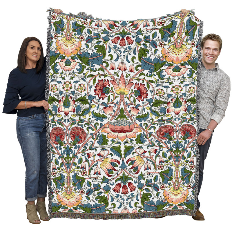Couverture Pure Country Weavers William Morris Lodden - Artisanat d'art - Jeté en coton tissé à la main - fabriqué aux États-Unis (72 x 54)