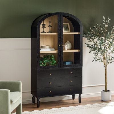 Holzhauer Modern Arched Glass Bookcase With Drawers