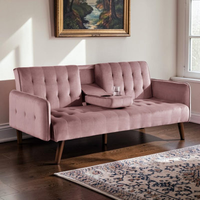 72" Futons Upholstered Convertible Sofa Bed With Cup Holders And Adjustable Backrest