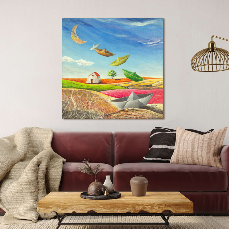 Fantastic Landscape With Paper Boats by Donato Larotonda - Wrapped Canvas Print, 50cm H x 50cm W