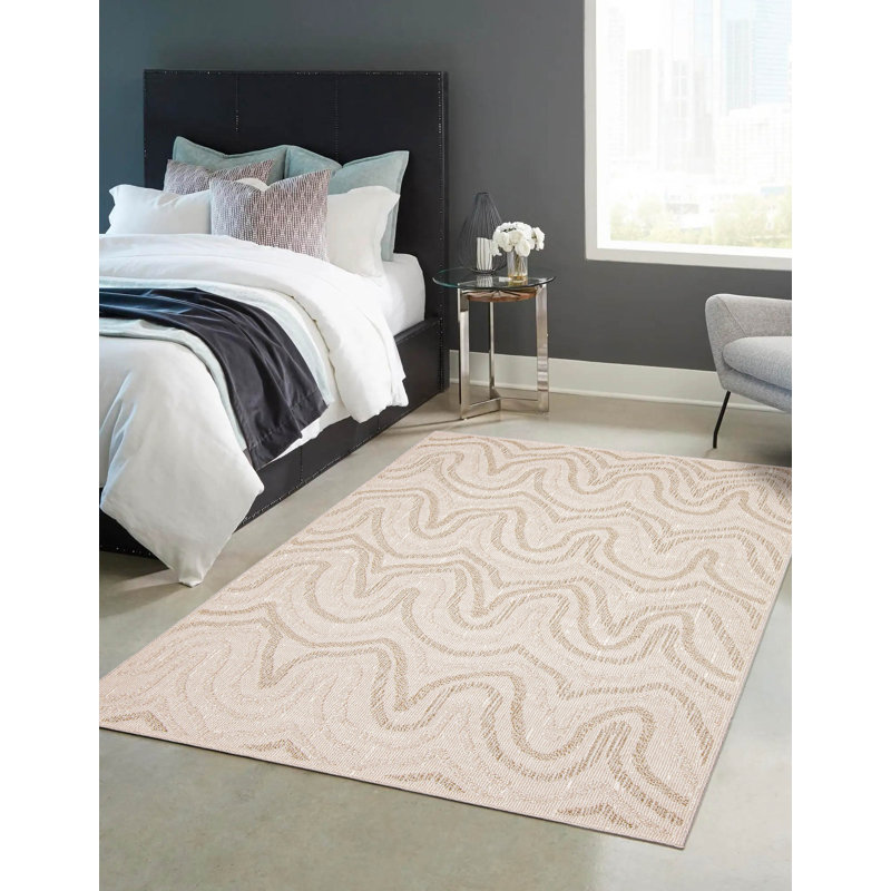 Tapis beige / brun en polyester / polypropylène à motif abstrait tissé à plat Bethany-May, Rectangle 8 pi x 10 pi