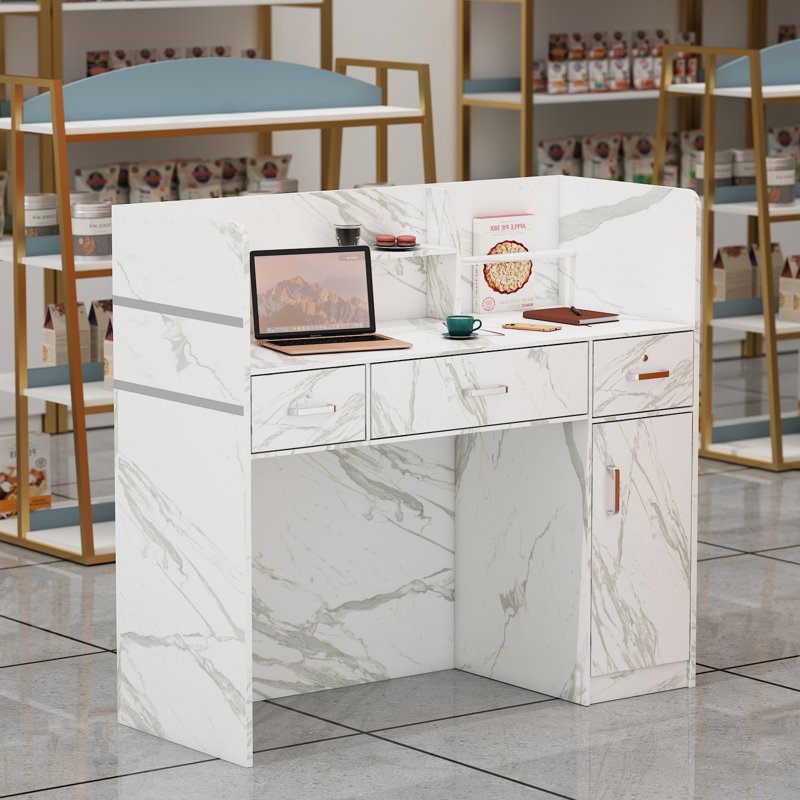 Rectangle Manufactured Wood Reception Desk, Marble