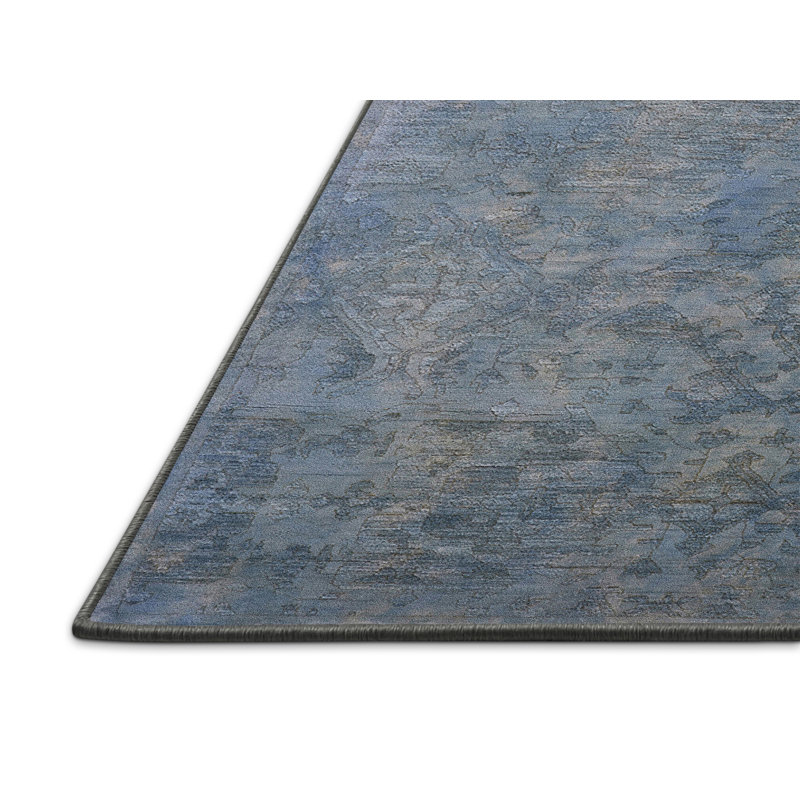 Tapis bleu à motif géométrique, Rectangle 8 pi x 10 pi