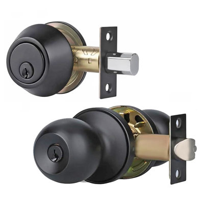 Matte Black Entry Door Lock Ball Handle With Keyed Alike Lock, Stainless Steel Exterior Door Handle, Fits 2.375–2.75 Inch Thick Doors