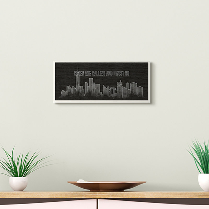 «Cities Are Calling Black Landscape Dessin», impression, Plaque murale, H 7 po x l 17 po