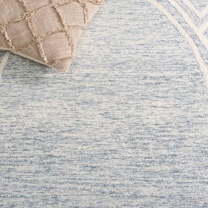 Novelty Rajashri Hand Tufted Wool/Cotton Geometric Rug in Light Gray/Ivory, Oval 4'6" x 6'6" 