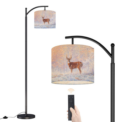 Arc Floor Lamp with Adjustable Lampshade Whitetail buck deer frost fog Standing Lamp 3 Color Temperatures Dimmable Tall Pole Lamp with Foot Switch for Bedroom