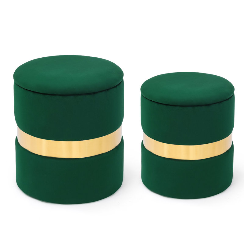 Ottoman with Cushion, Dark Green Velvet