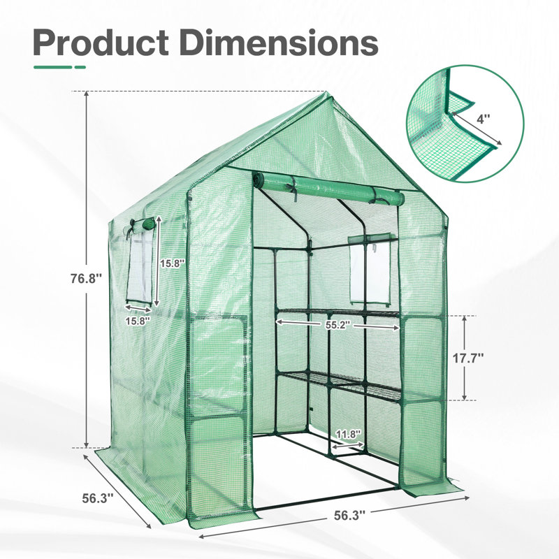 Aoodor Walk-in Greenhouse with 4 Shelves, 4.7' W x 4.7' D