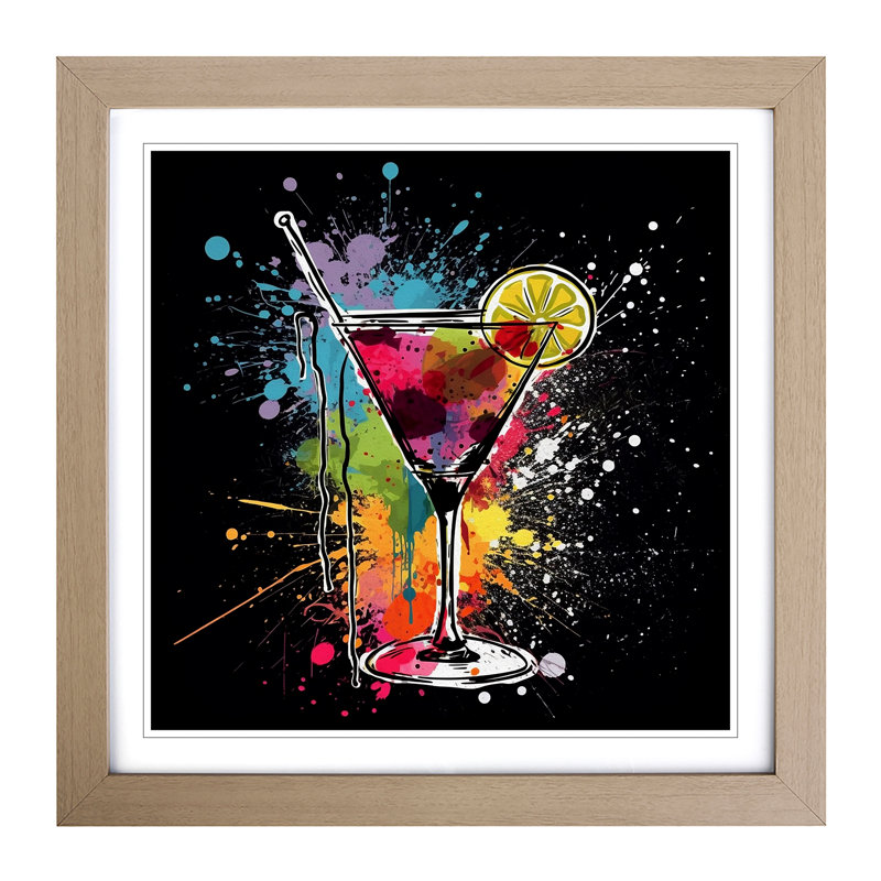 Cocktail Grunge Art - Single Picture Frame Print on Wood, Oak