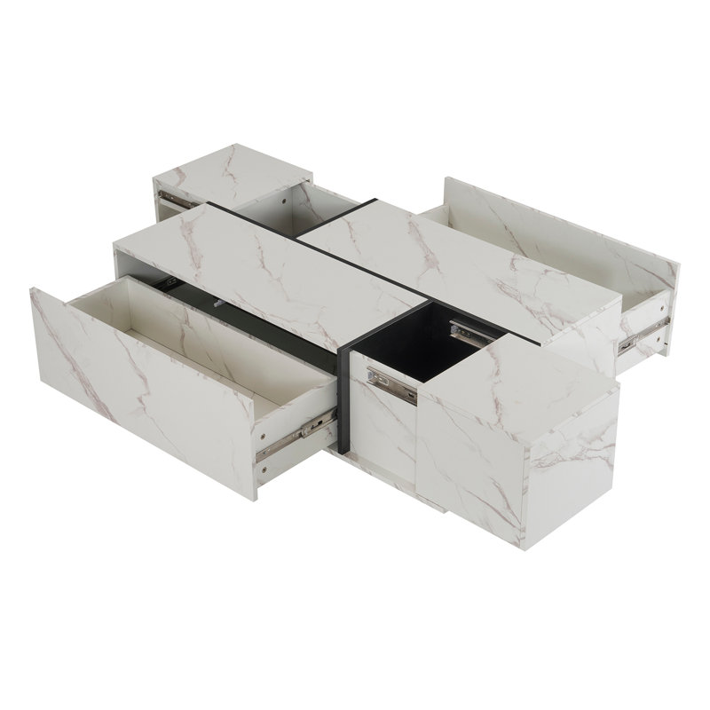 Rectangular Sliding Top Coffee Table with 2 Drawers and 2 Hidden Storage
