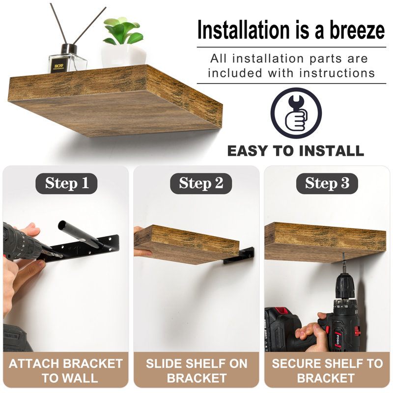  Floating Shelves with Invisible Mounting Set of 3, 9.25" H x 9.25" W x 1.5" D