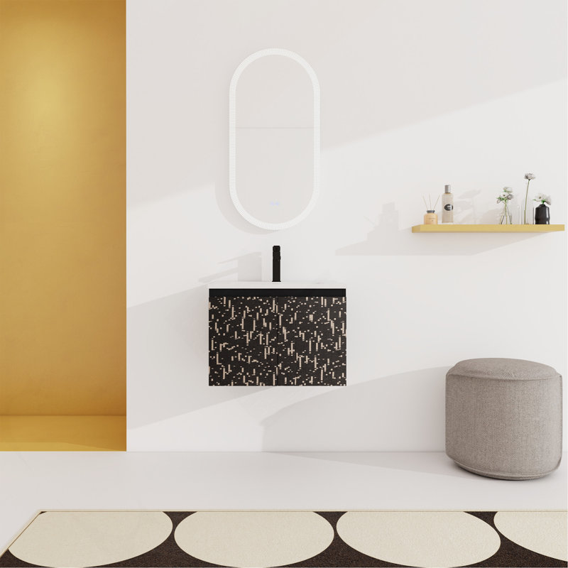 Ensemble de meuble-lavabo mural flottant 24 po avec lavabo en céramique et porte d'armoire à fermeture en douceur