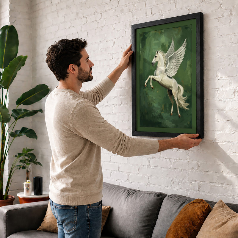 Classical Pegasus Japandi - Framed Print, A3 - 42.0 x 29.7 cm, White