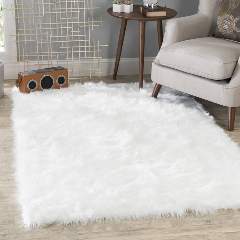Tapis à poil long lavable en similifourrure blanche, Rectangle 8 pi x 10 pi