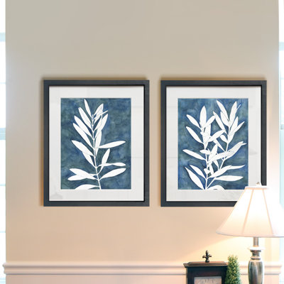 Indigo Leaves I - ensemble de 2 reproductions d'art sur papier encadré